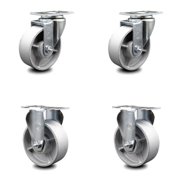 Service Caster 4 Inch Semi Steel Wheel Swivel Top Plate Caster Set with 2 Rigid SCC-20S415-SSR-2-R-2 - main